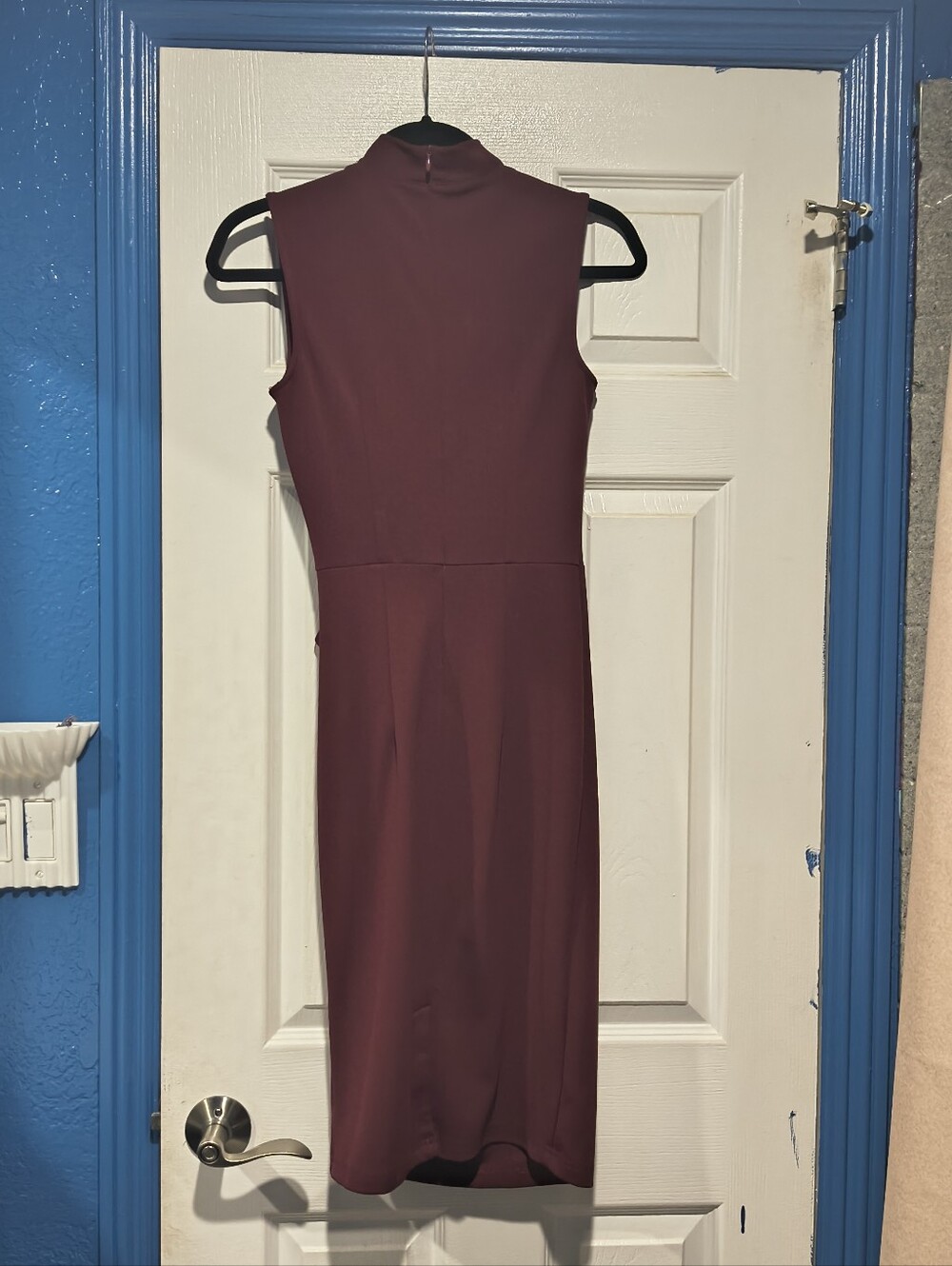 Miusol Burgundy High Neck Ruched Bodycon Sheath Dress Sleeveless Size S - Picture 9 of 14